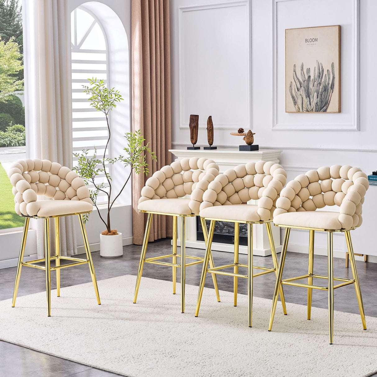Bubble, Ball Chain Tufted Bar Chairs For Kitchen Island & Home Bar (Set of 2)