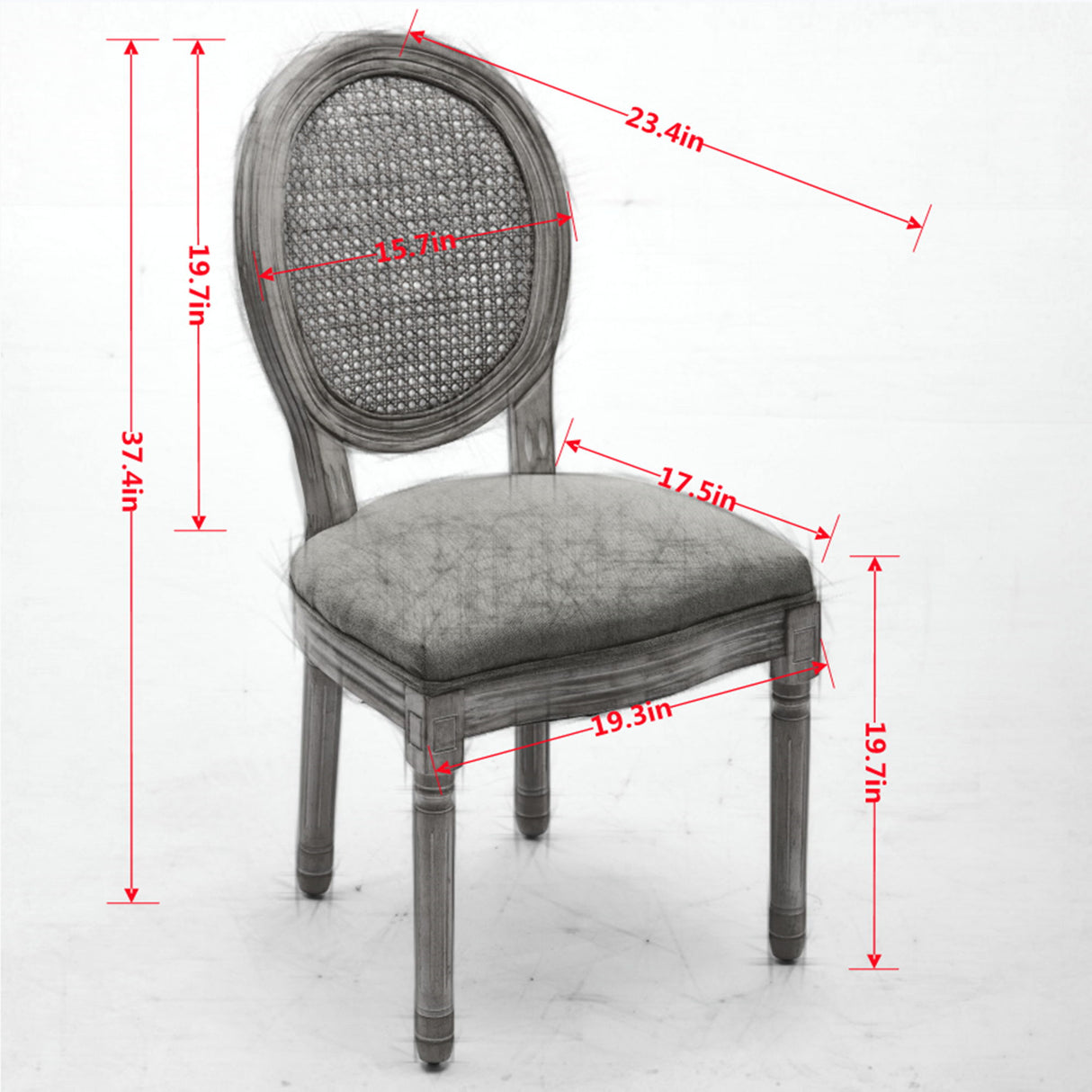 French Style Solid Wood Frame Antique Painting Fabric Rattan Back Dining Chair (Set of 2)