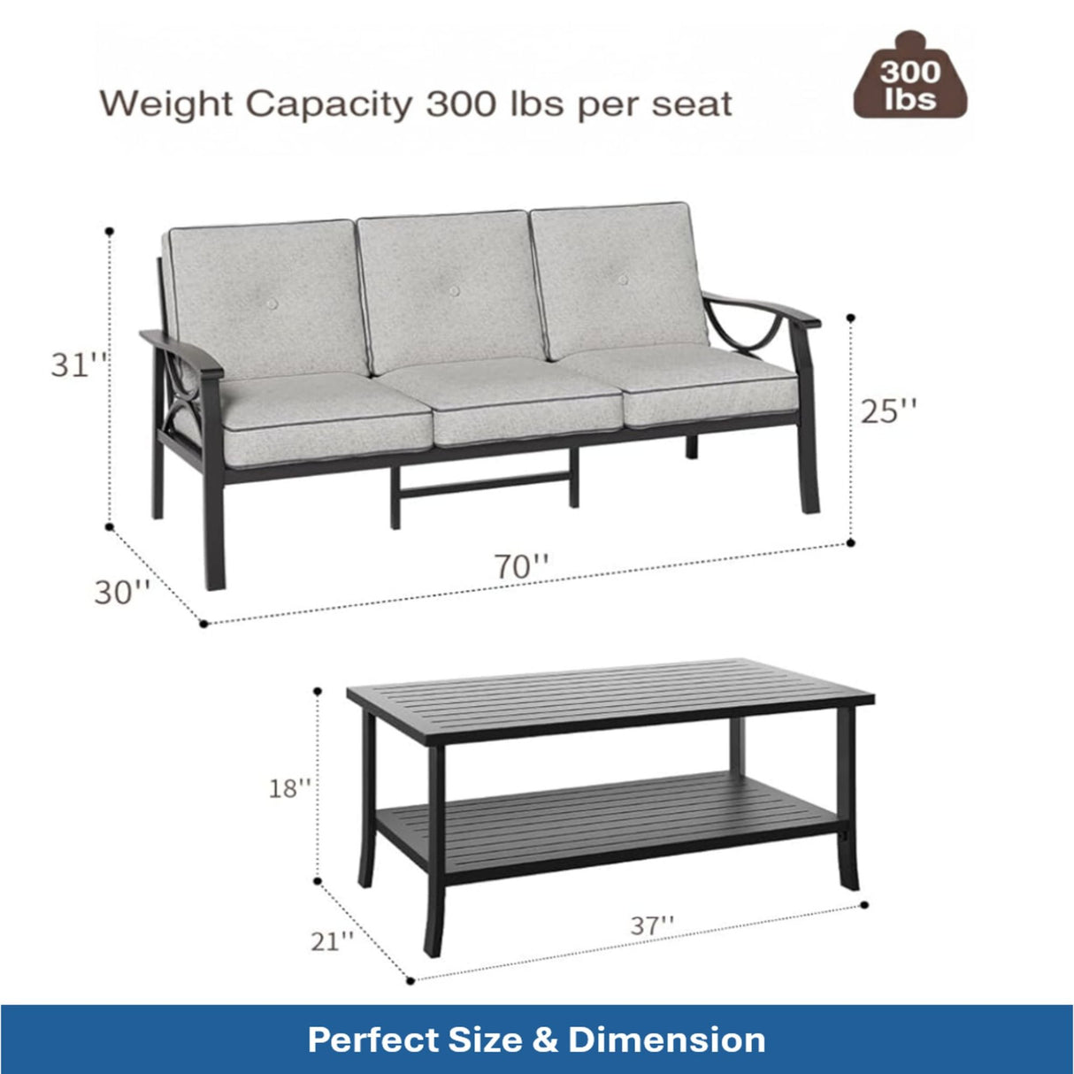 Patio Furniture Set, Coffee Table And Cushions For Backyard