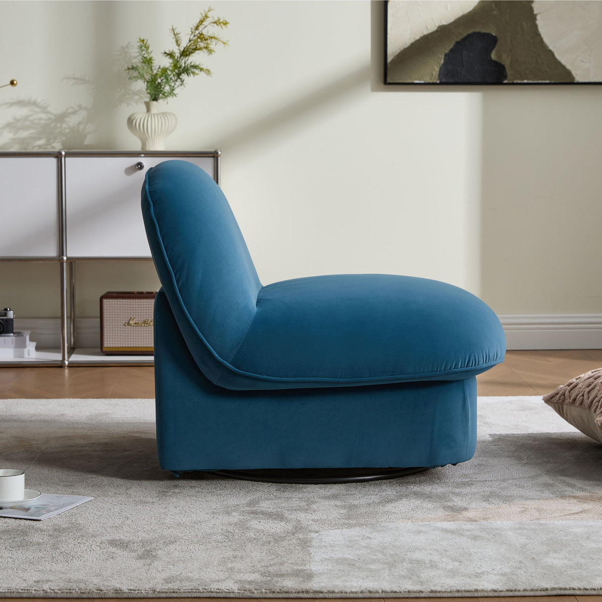 Pumpkin Shaped Swivel Accent Chair, 360 Degree Rotation For Living Room