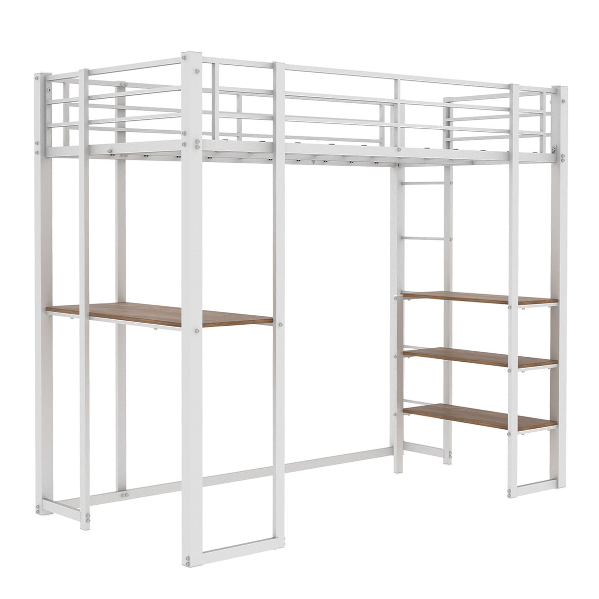 Bunk Bed With L-Shaped Desk And Dual Side Stairs