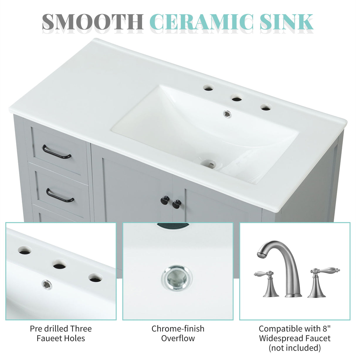 Modern Bathroom Vanity With Sink Top, 2 Doors And 2 Drawers
