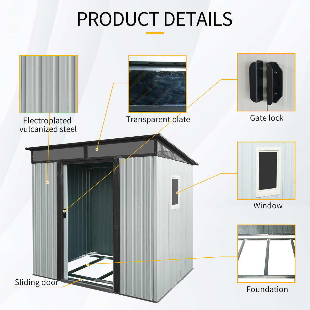 Outdoor Metal Storage Shed Garden Building with Window in Galvanized Steel