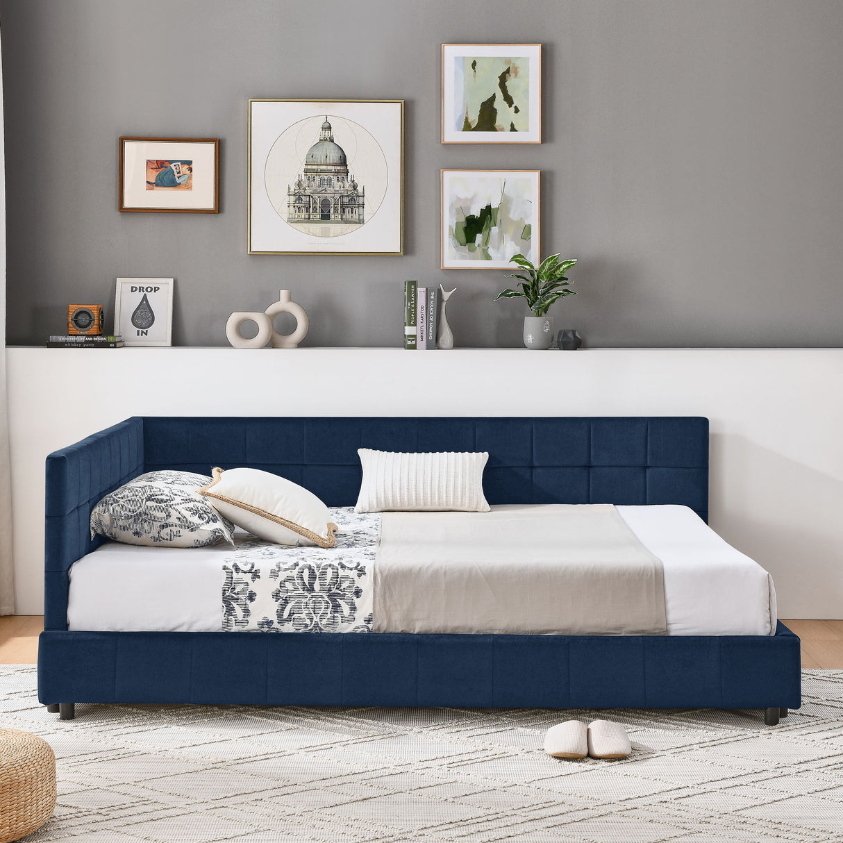 Elegant Design Storage Upholstered Tufted Bed Frame With Backrest And Armrests