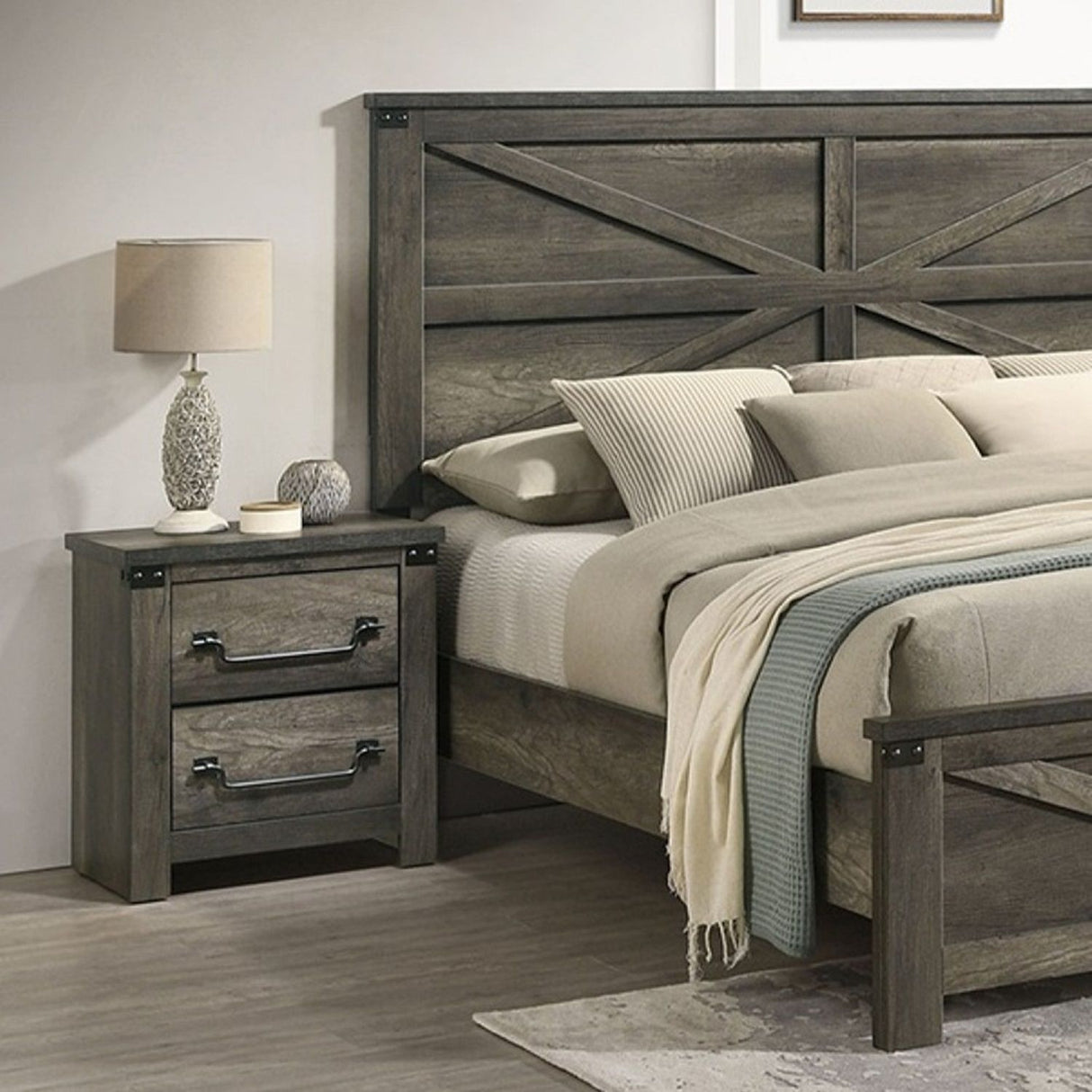 Nightstand, 2 Drawer Storage - Gray