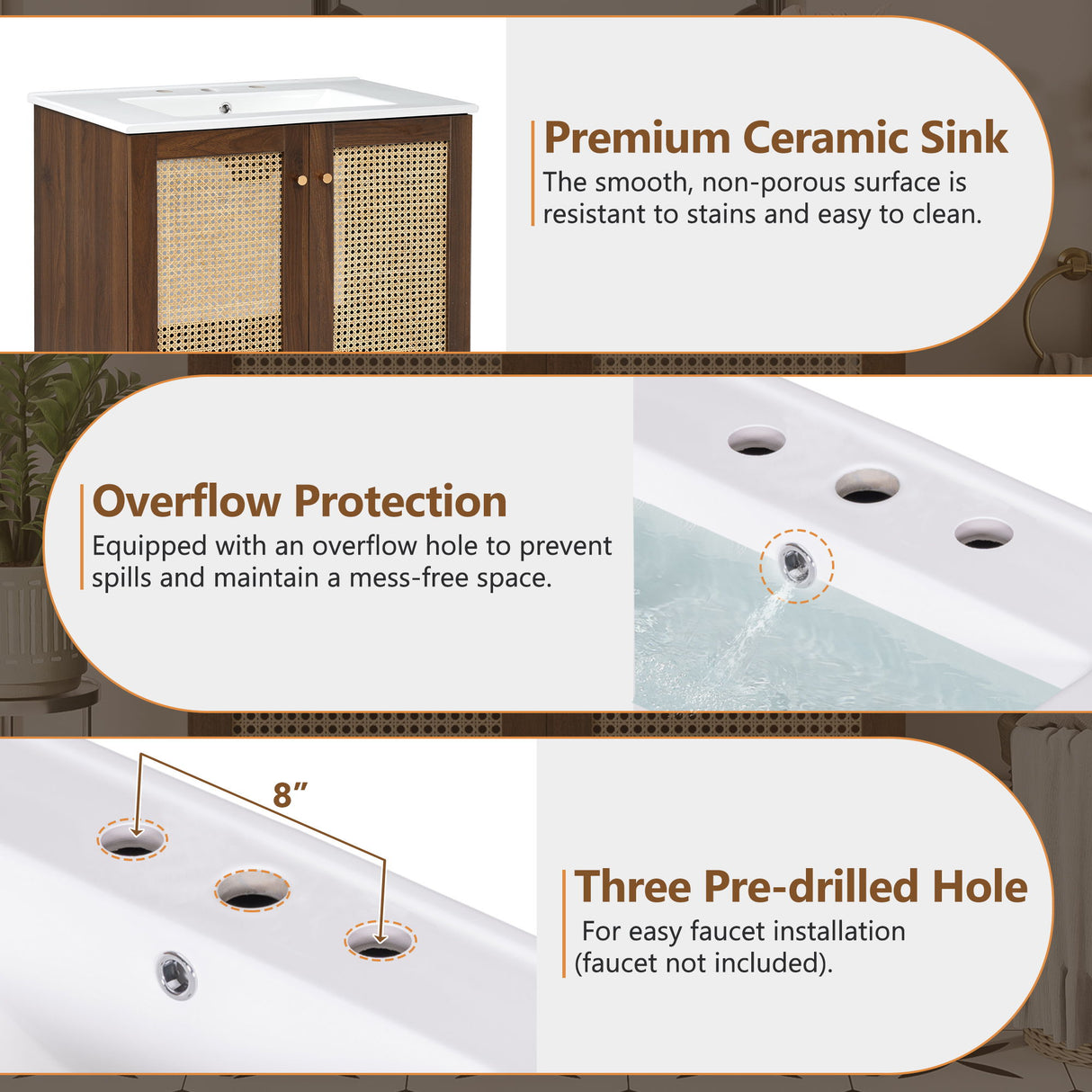 Bathroom Vanity Cabinet With Doors, Soft Close Design