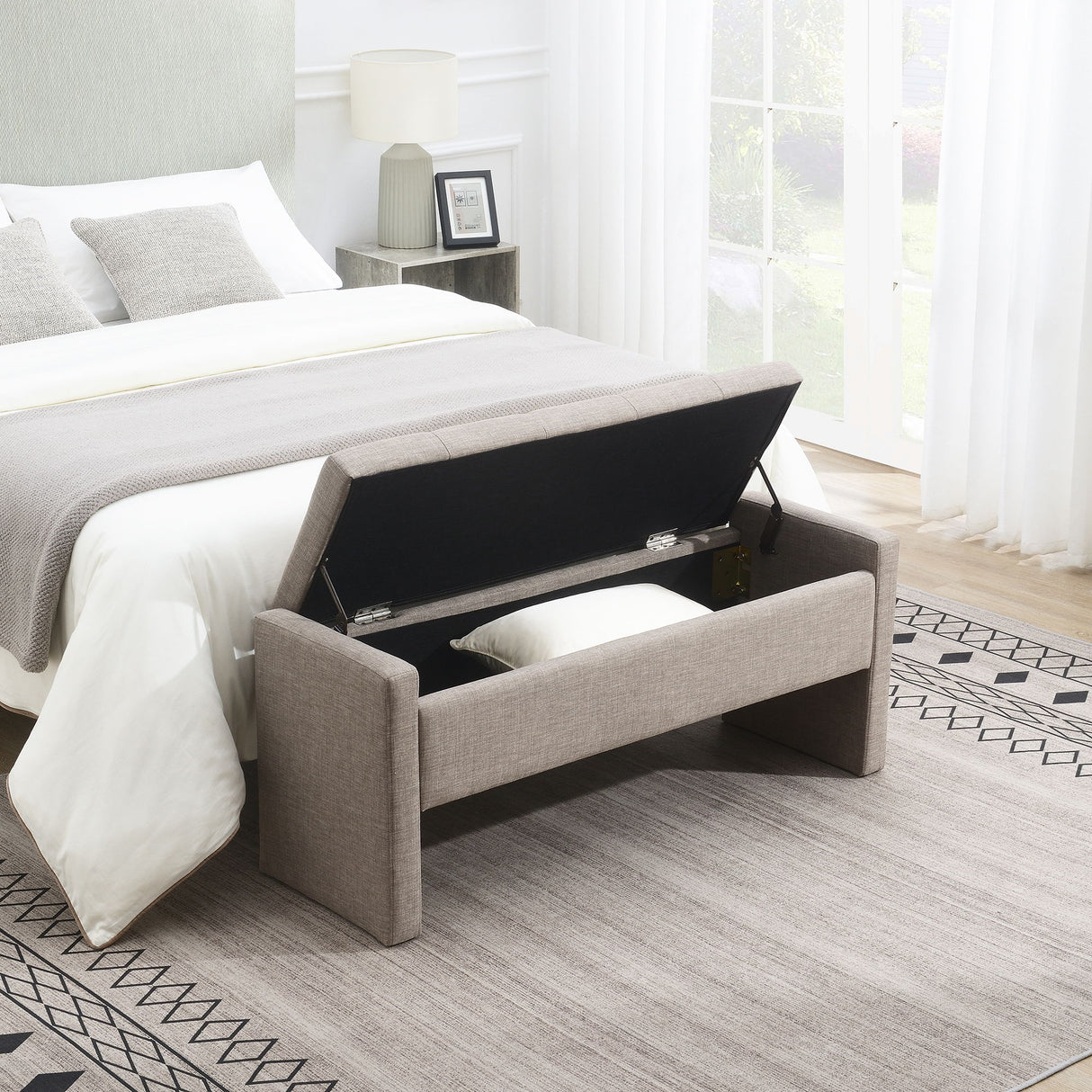 Modern Upholstered Large Bed End Bench With Storage