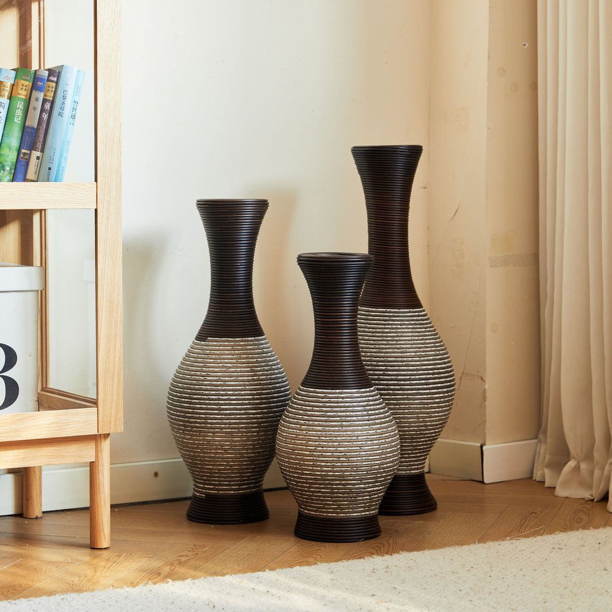 Tall Designer Floor Vase With Elegant 2 Tone