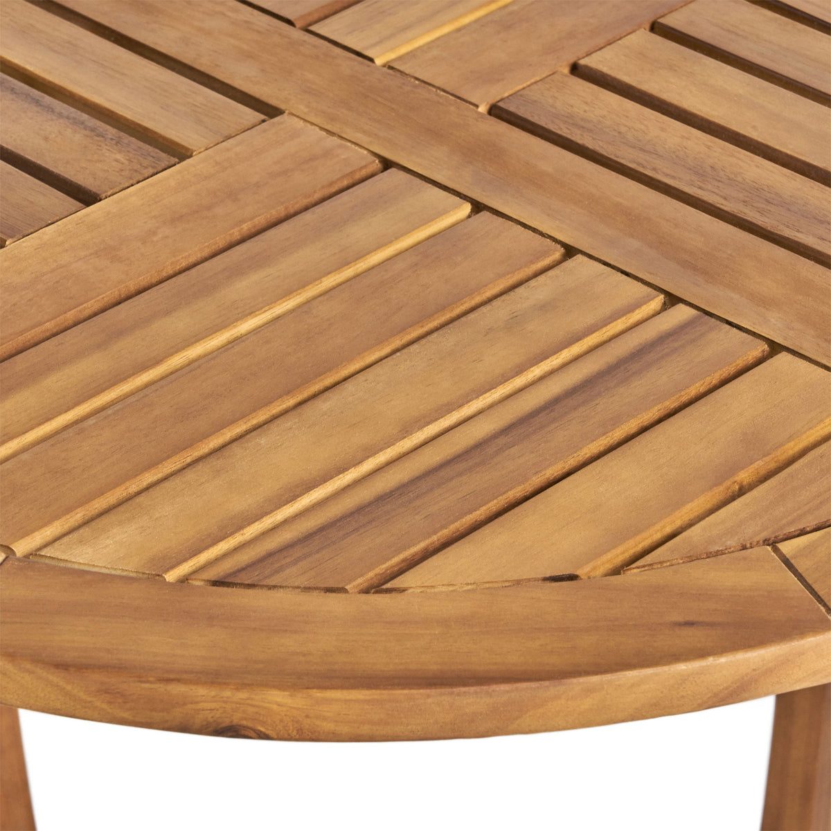 Outdoor Circular Wood Bistro Table With Curved Legs And Slat Panel Table Top - Teak
