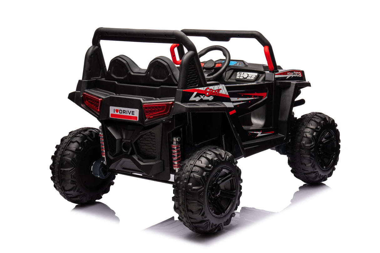 12V7A*2 30W*4 Four-Wheel Drive Seat One Button Start, Forward And Backward, High And Low Speed, Music, Front Light, Power Display, Two Doors Can Open, 2.4G R / C, Seat Belt Four Wheel Absorber