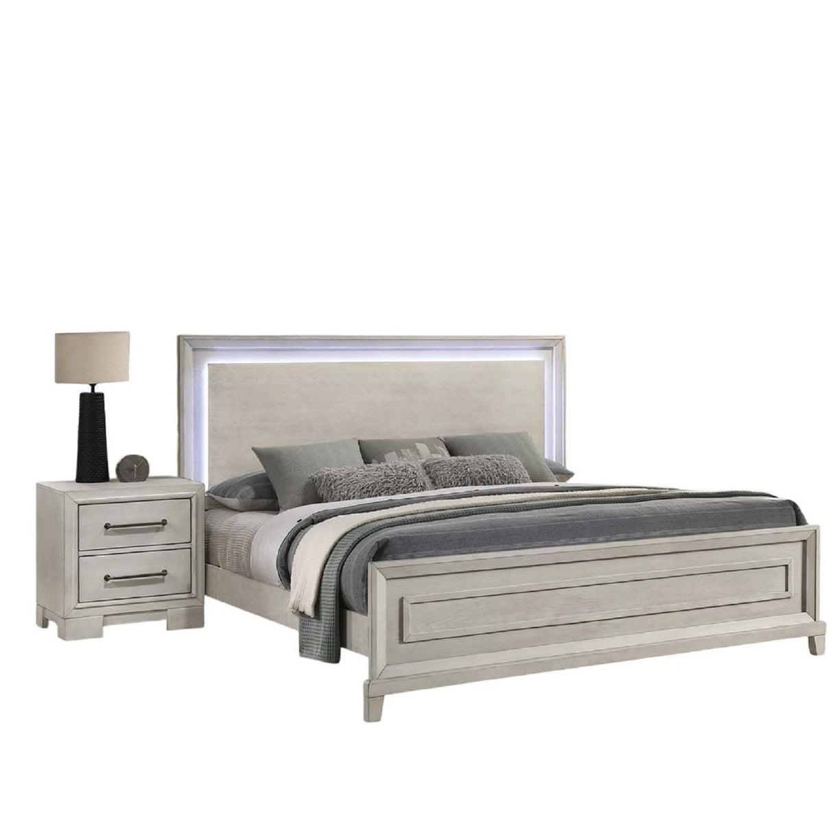 Elegant Style Bed With LED Lights On Headboard
