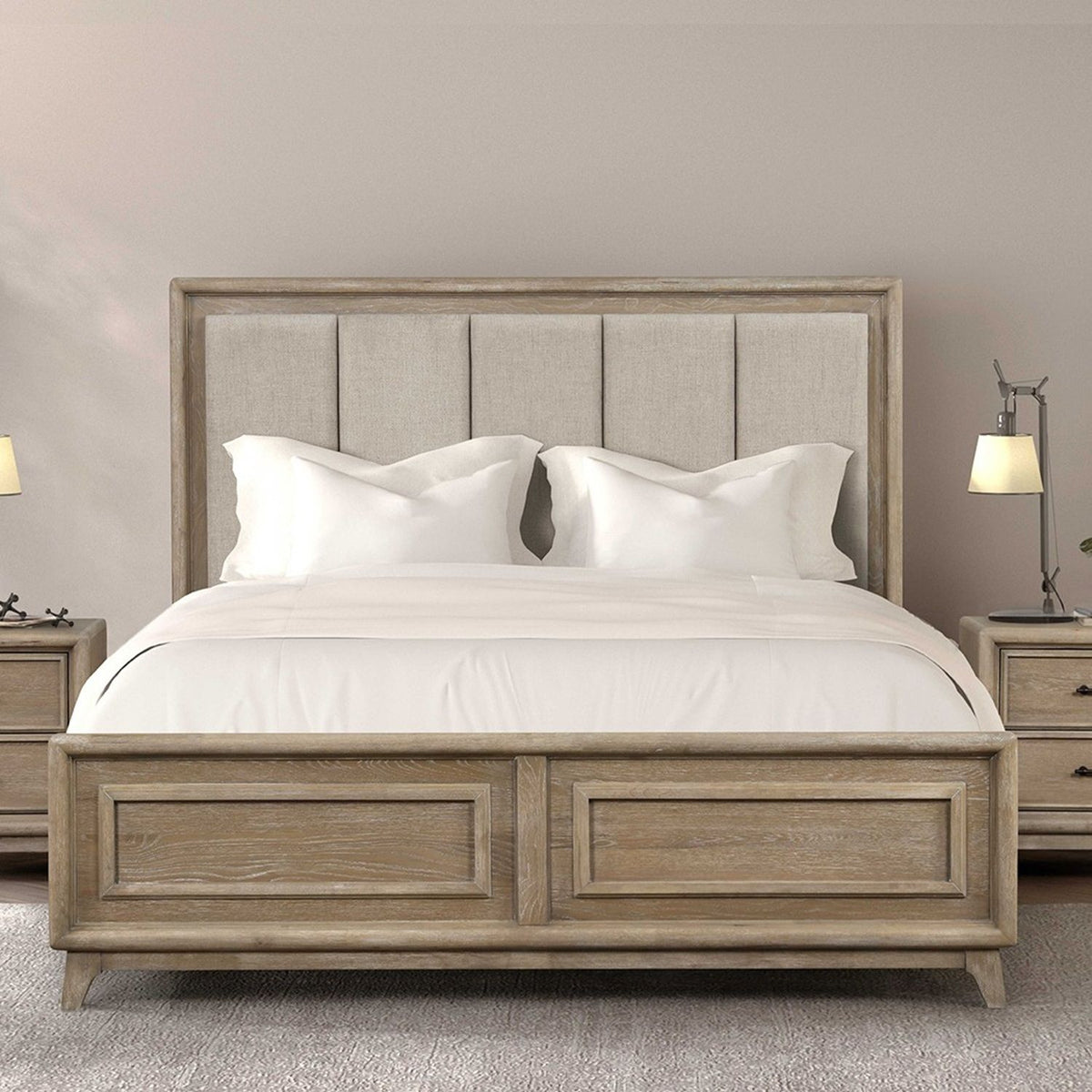 Eastern King Size Bed With Padded Headboard - Oak