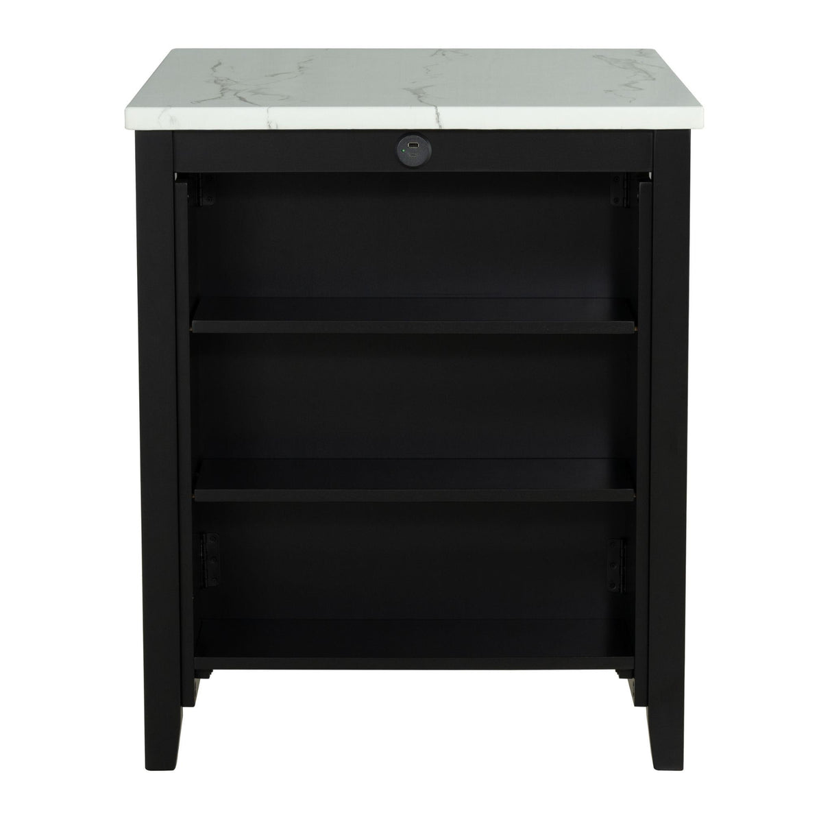 Dining Table Set With Storage Shelves, 3 Piece With 2 Stools - Black / Ivory / White