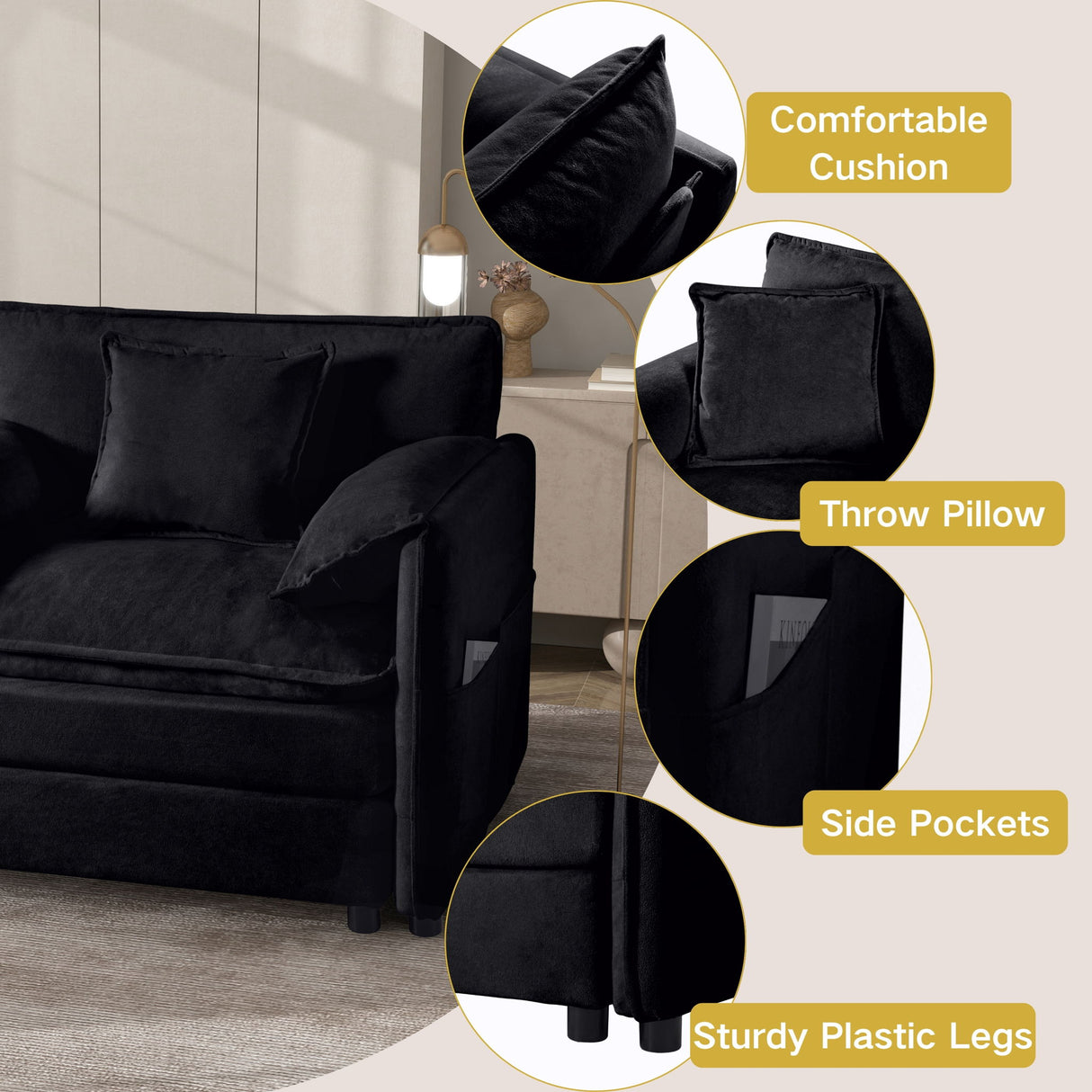 Modern Oversized Deep Seat Sectional Sofa With Pillows