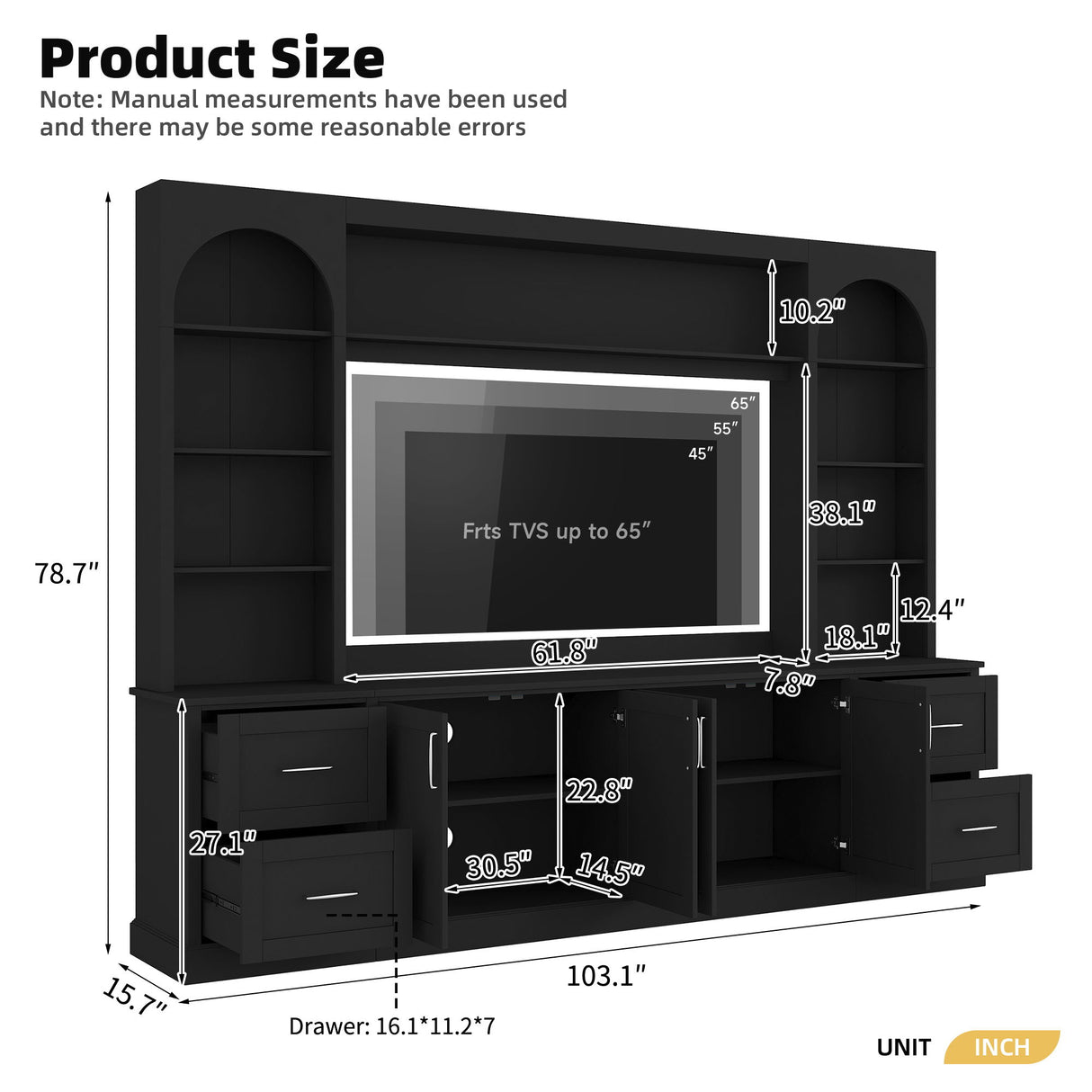 Arched Entertainment Center Wall Unit With Drawers, TV Stand