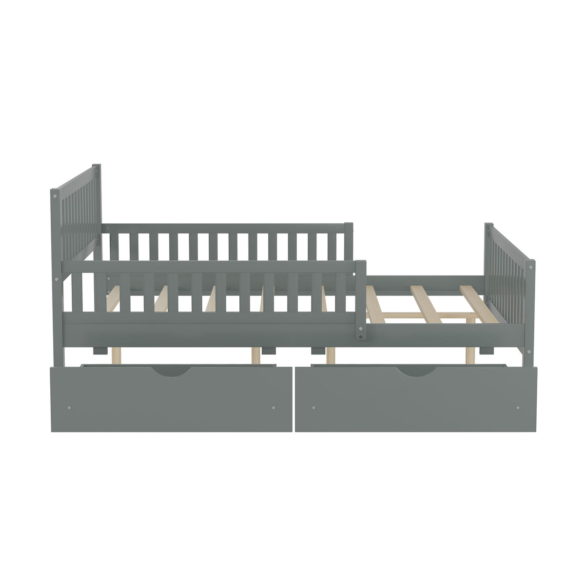 Platform Bed With Guardrails On Both Sides And 2 Storage Drawers