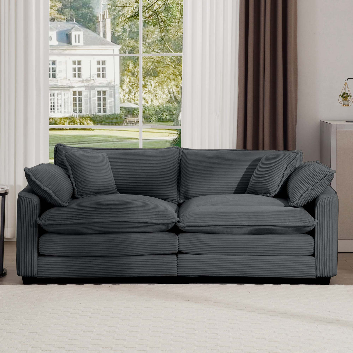 Modern 2 Seater With 4 Pillows, Upholstered Deep Seating Loveseat