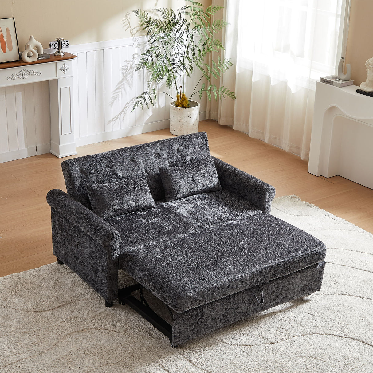 Loveseat Sofa Bed, Pull - Out Couch Sleeper & 2 Pillows