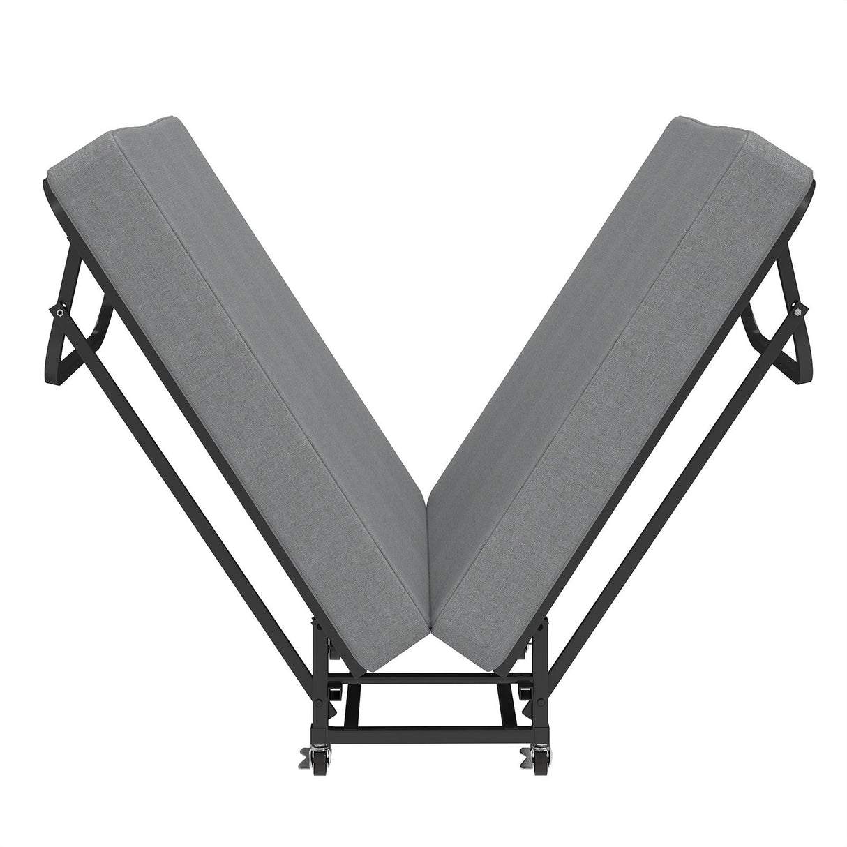 Twin Folding Bed With Memory Foam Mattress, 4 Lockable Wheels - Gray