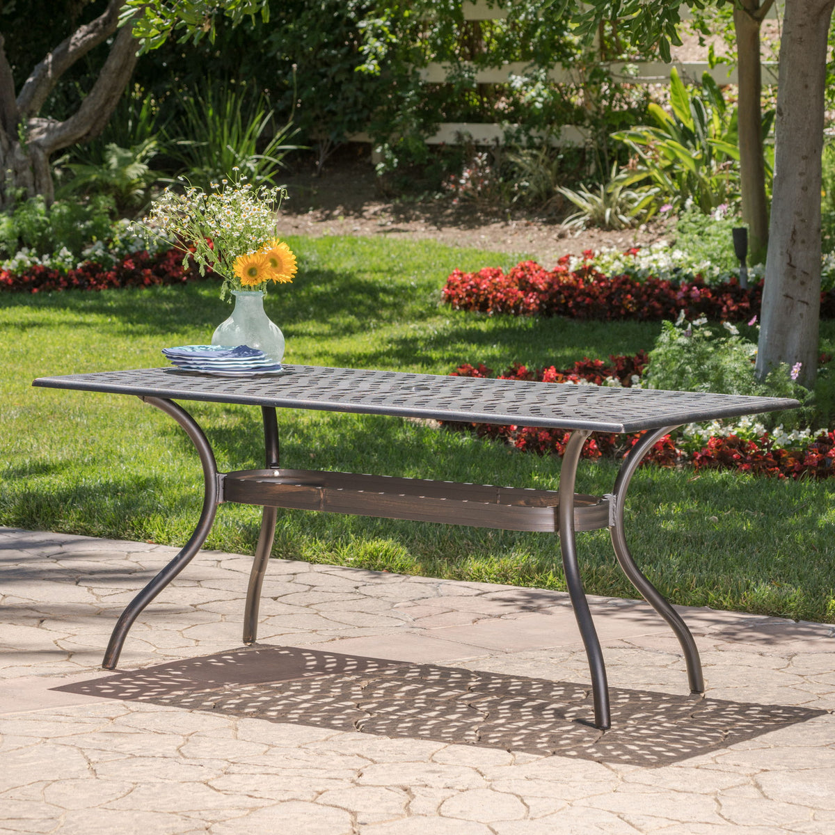 Enchantia - Outdoor Rectangular Dining Table With Weave Tabletop And Flared Legs - Copper
