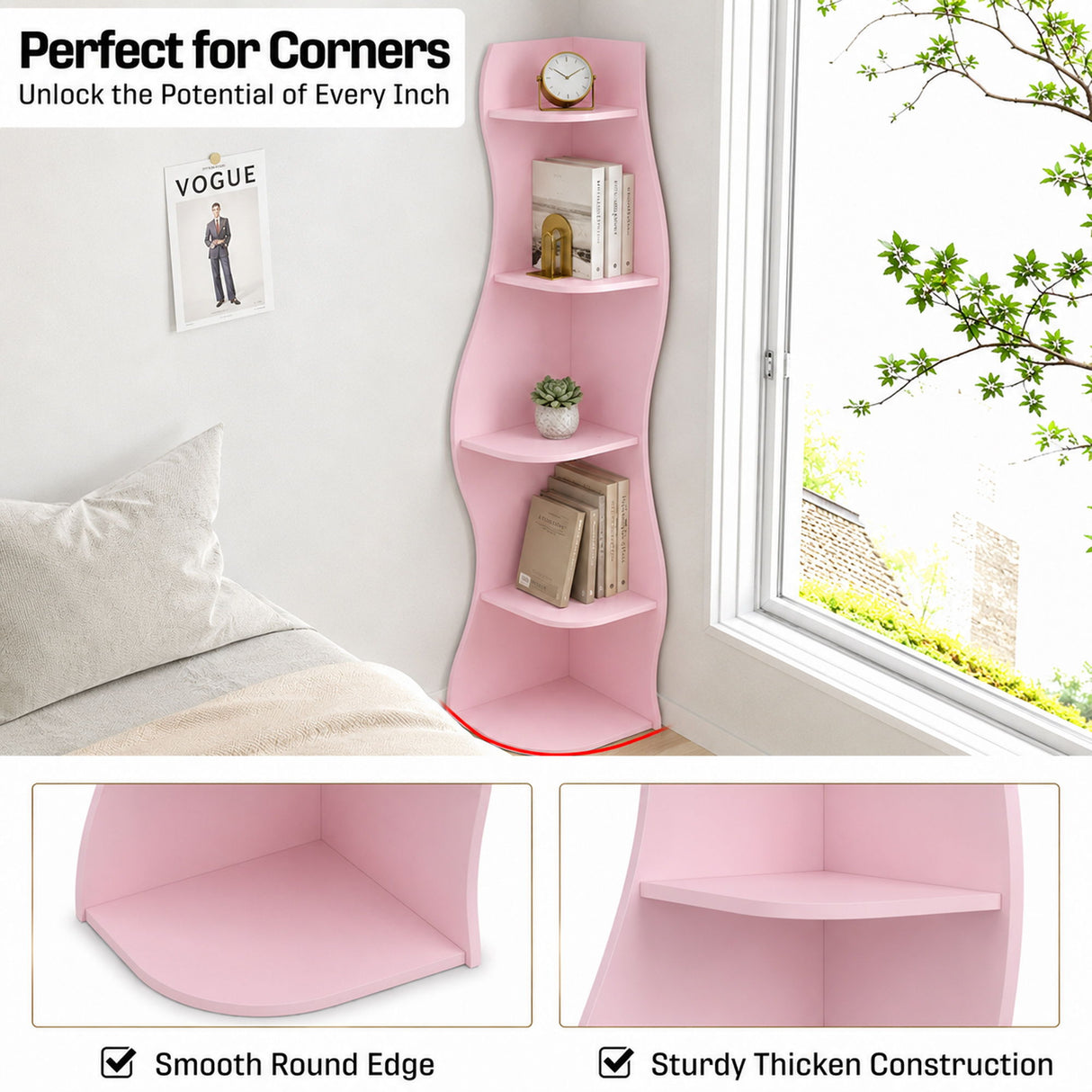 5 Tier S - Shaped Corner Shelf For Living Room