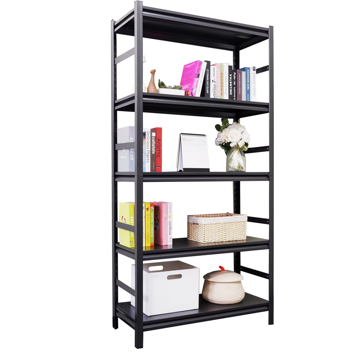 Storage Shelves 5 Tier Heavy Duty Metal Adjustable Shelving Units And Storage Rack Kitchen Garage Shelf - Black