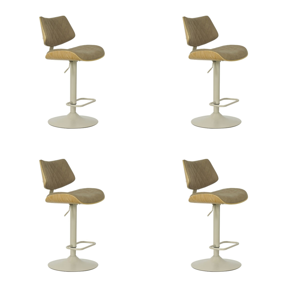 Leland - Adjustable Swivel Curved Back Wood Bar Stool With Faux Leather Seat