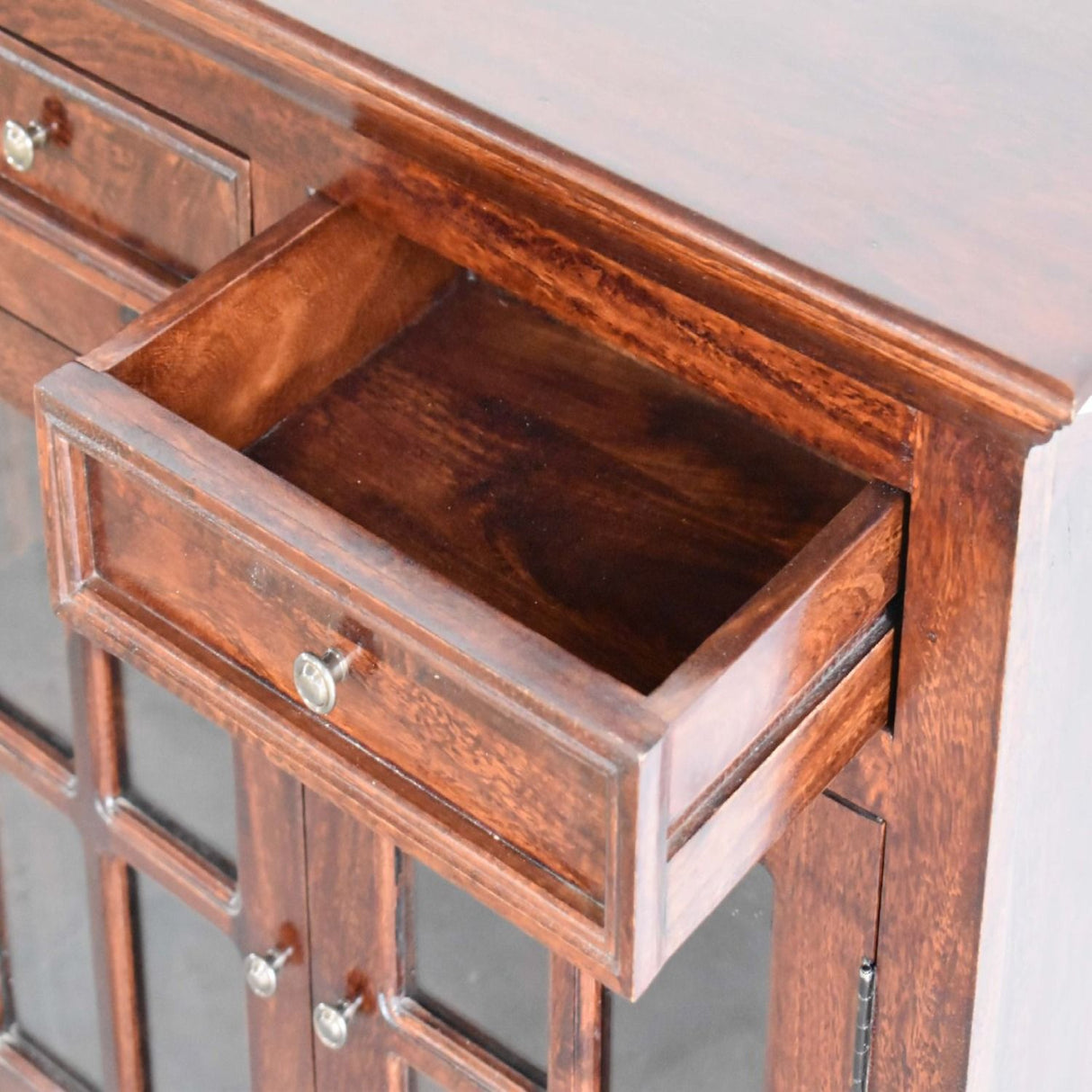 Large Glazed Sideboard Buffet Cabinet Storage Unit Solid Wood 65x35in