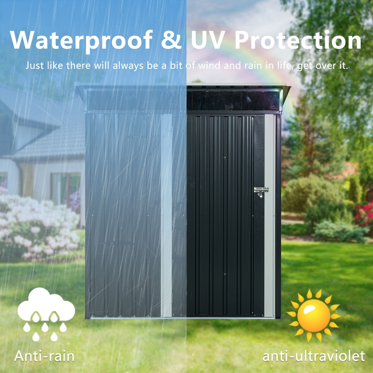 Outdoor Storage Shed Garden Building Transparent Plate Metal 59x71in