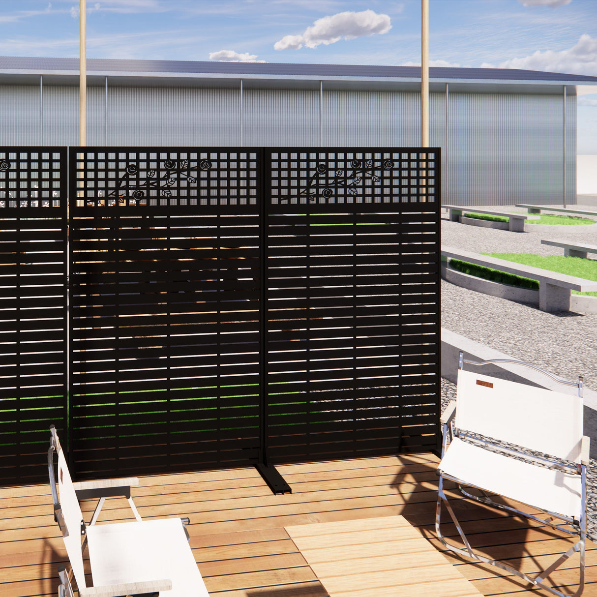 Outdoor / Indoor Divider With Freestanding Decorative Privacy Screen - Black
