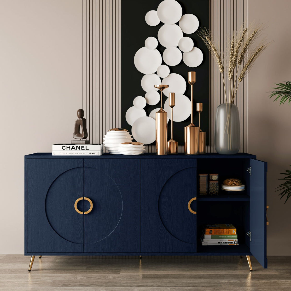 Modern Sideboard Buffet Server Cabinet Lacquered Wood Storage 60x31in