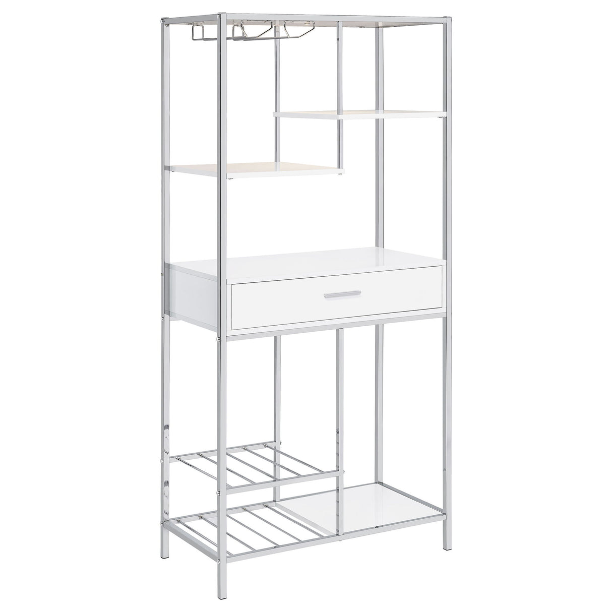 Draper - 5 Shelf LED Wine Cabinet With Pull Out Drawer - Gloss White