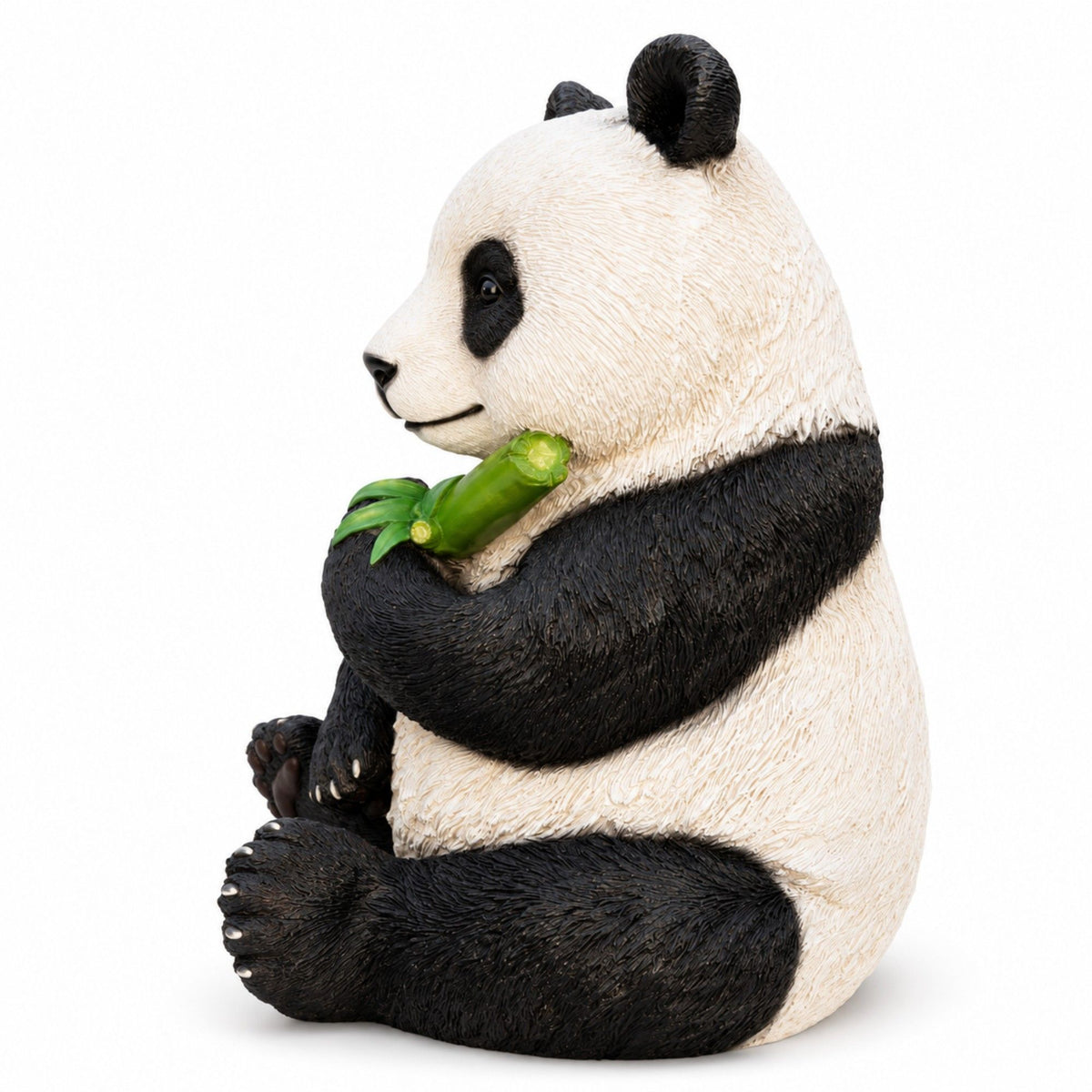 Panda Garden Statue, Sitting Animal Sculpture With Bamboo For Patio - Black White