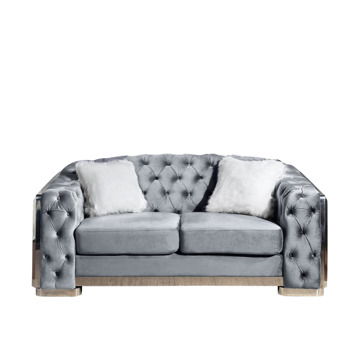 2 Seater Loveseat Sofa With Button Tufted Diamond Grid & 2 Pillows For Living Room