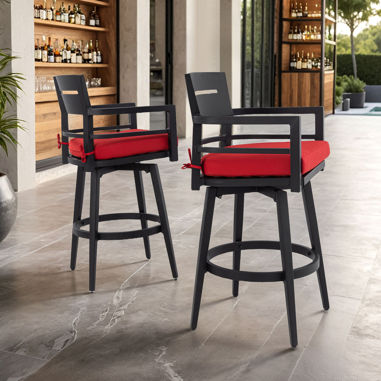 Outdoor Swivel Bar Chairs, 360 Degree Rotation, Ergonomic Backrest (Set of 2)