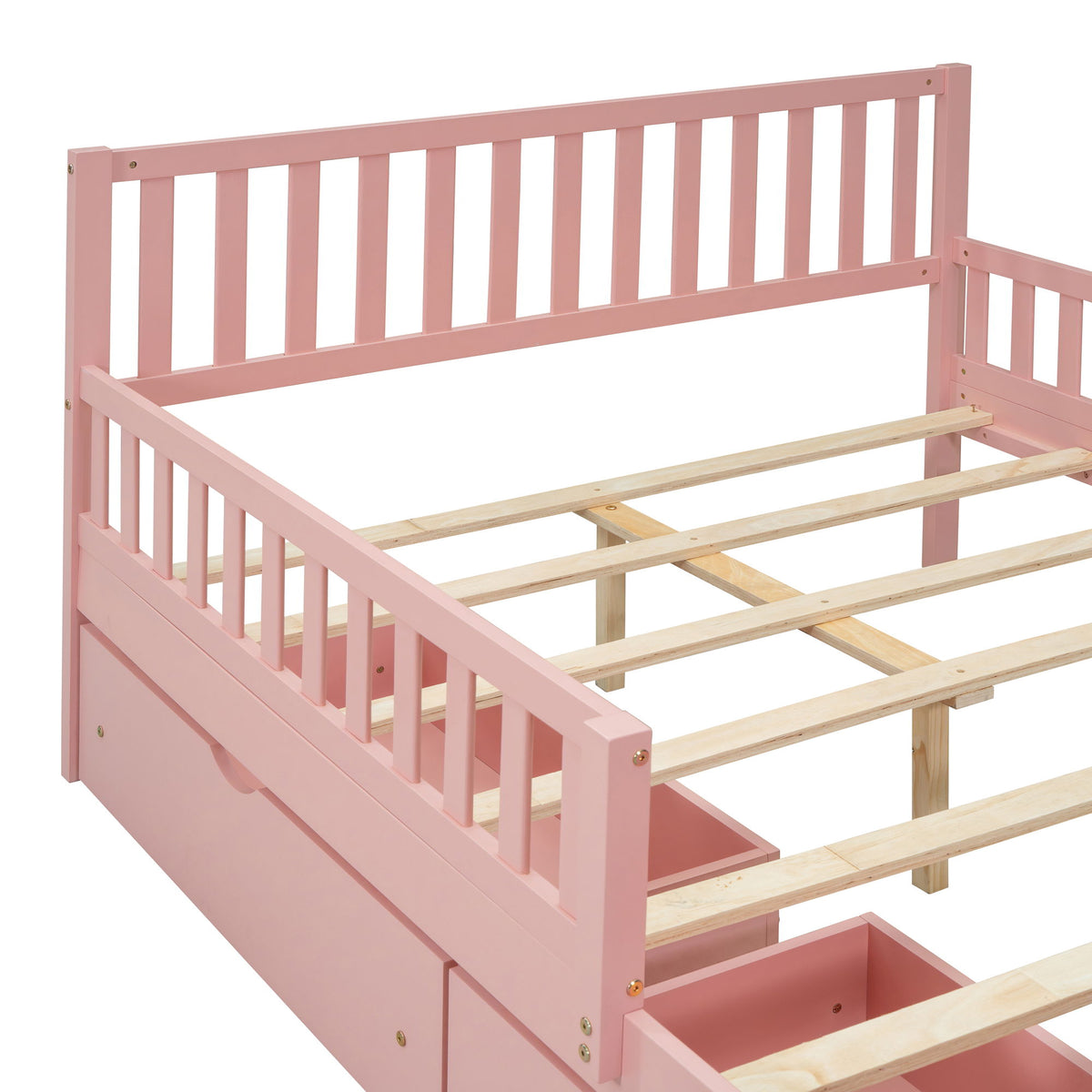 Platform Bed With Guardrails On Both Sides And 2 Storage Drawers