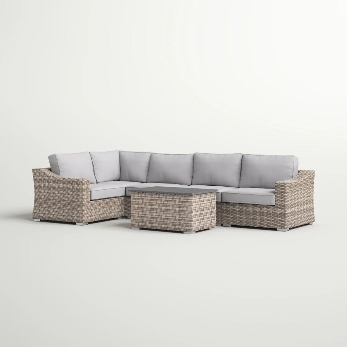 Wicker Outdoor Seating Set With Curved Arms, Plush Cushions, 4 Person - Gray Mix