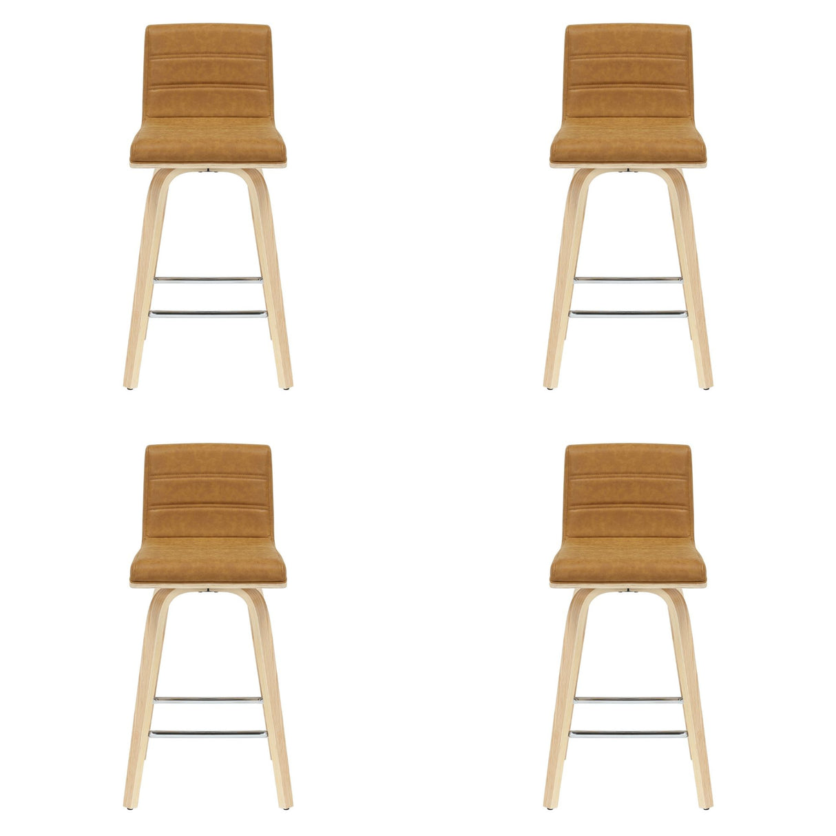 Vienna - 35.5" Swivel Counter Height Square Back Wood Bar Stool With Faux Leather Seat