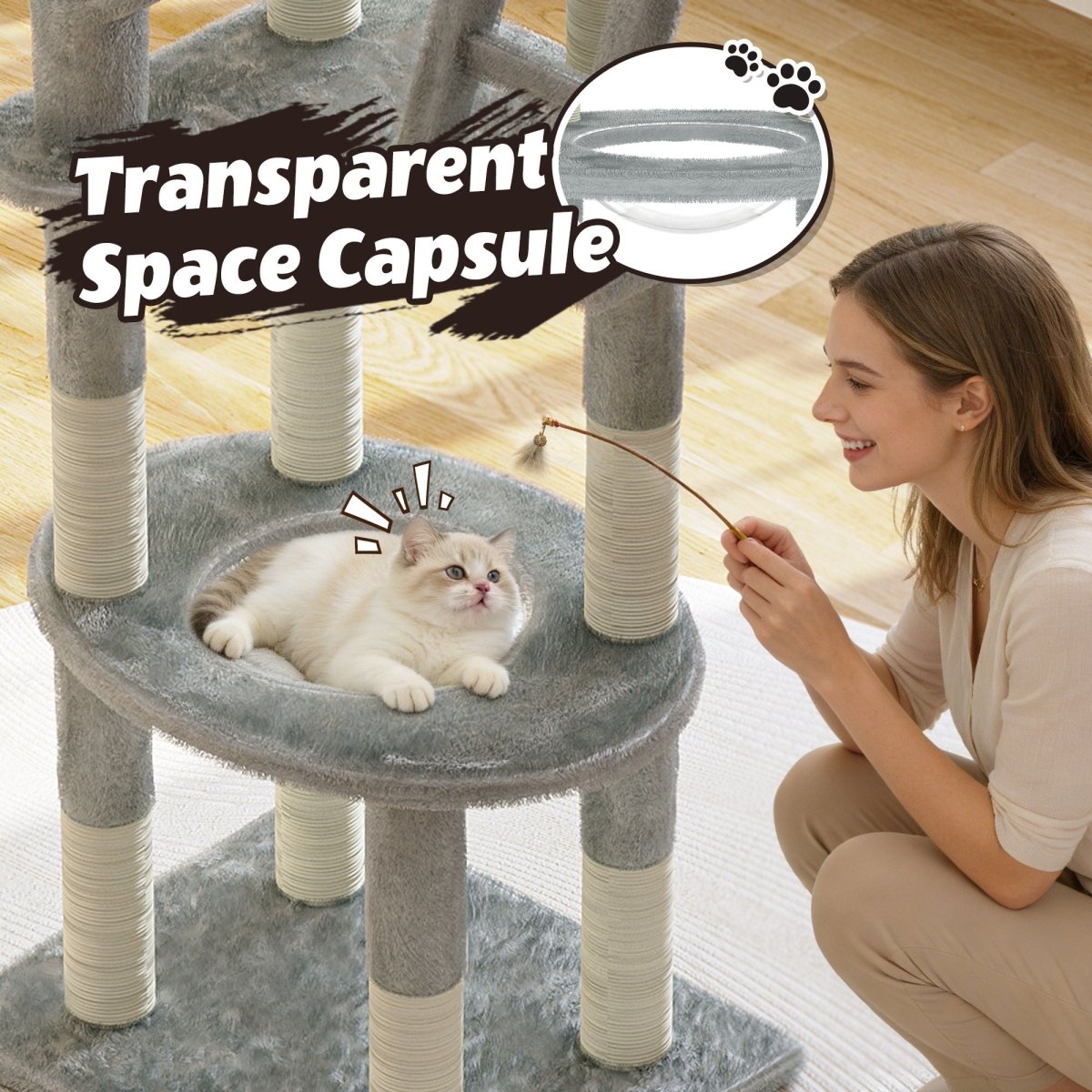 Cactus Cat Tree With Transparent Capsule, Sisal Scratching Posts - Gray - Cat Scratchers available at Alpine Outlets in Denver