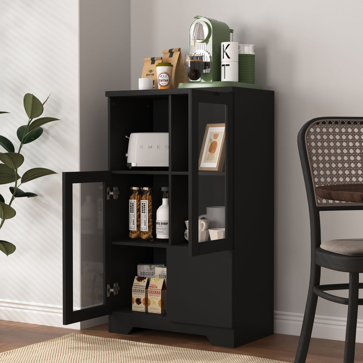 Modern Cabinet With Glass Doors And Drawer