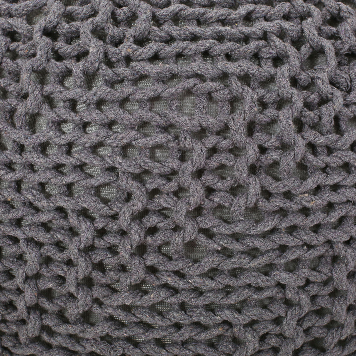 Hazel - Modern Knitted Cotton Yarn Round Pouf With Eco Friendly Pet Fibers - Dark Gray