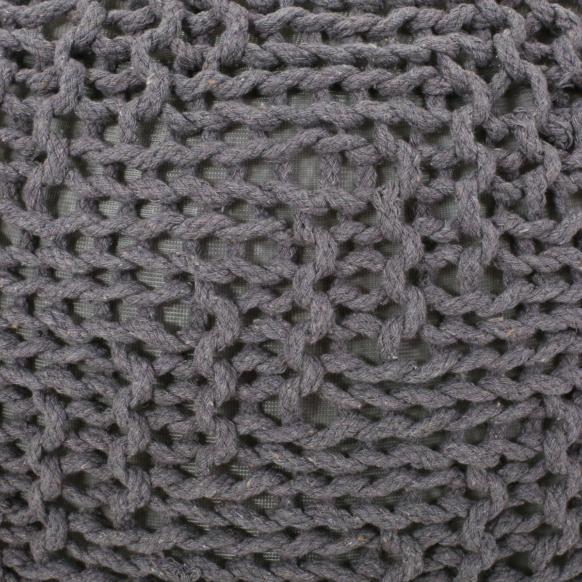 Hazel - Modern Knitted Cotton Yarn Round Pouf With Eco Friendly Pet Fibers - Dark Gray