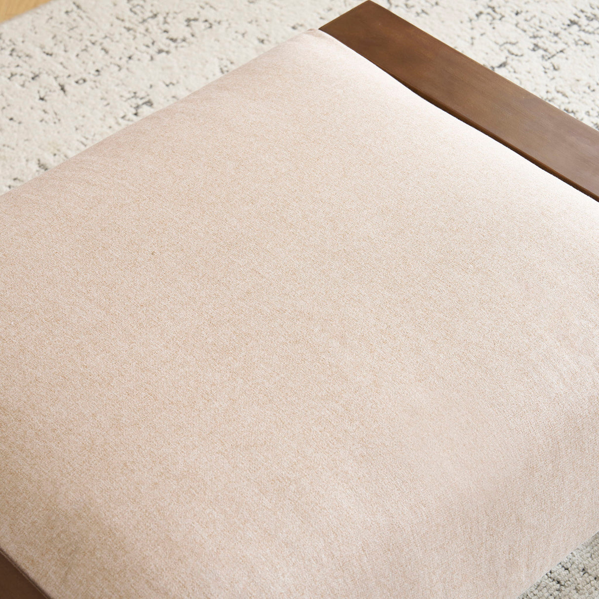 Sleek And Stylish Ottoman Polyester With Rubberwood Legs - Beige