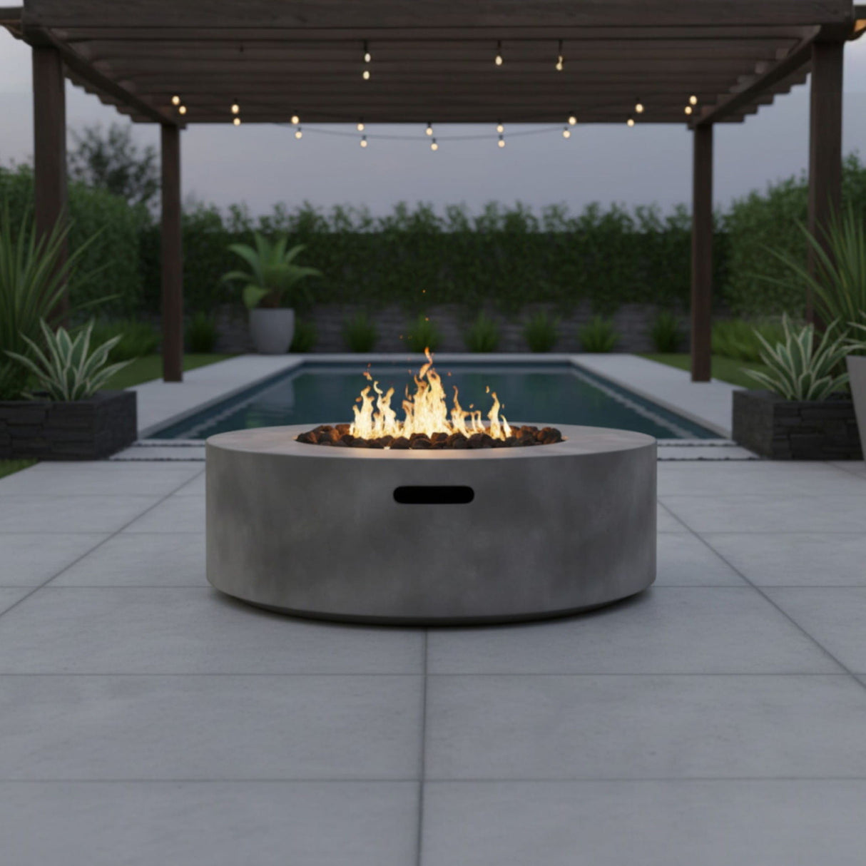 Outdoor Fire Pit Table Garden Hearth Reinforced Concrete 36x12in Gray