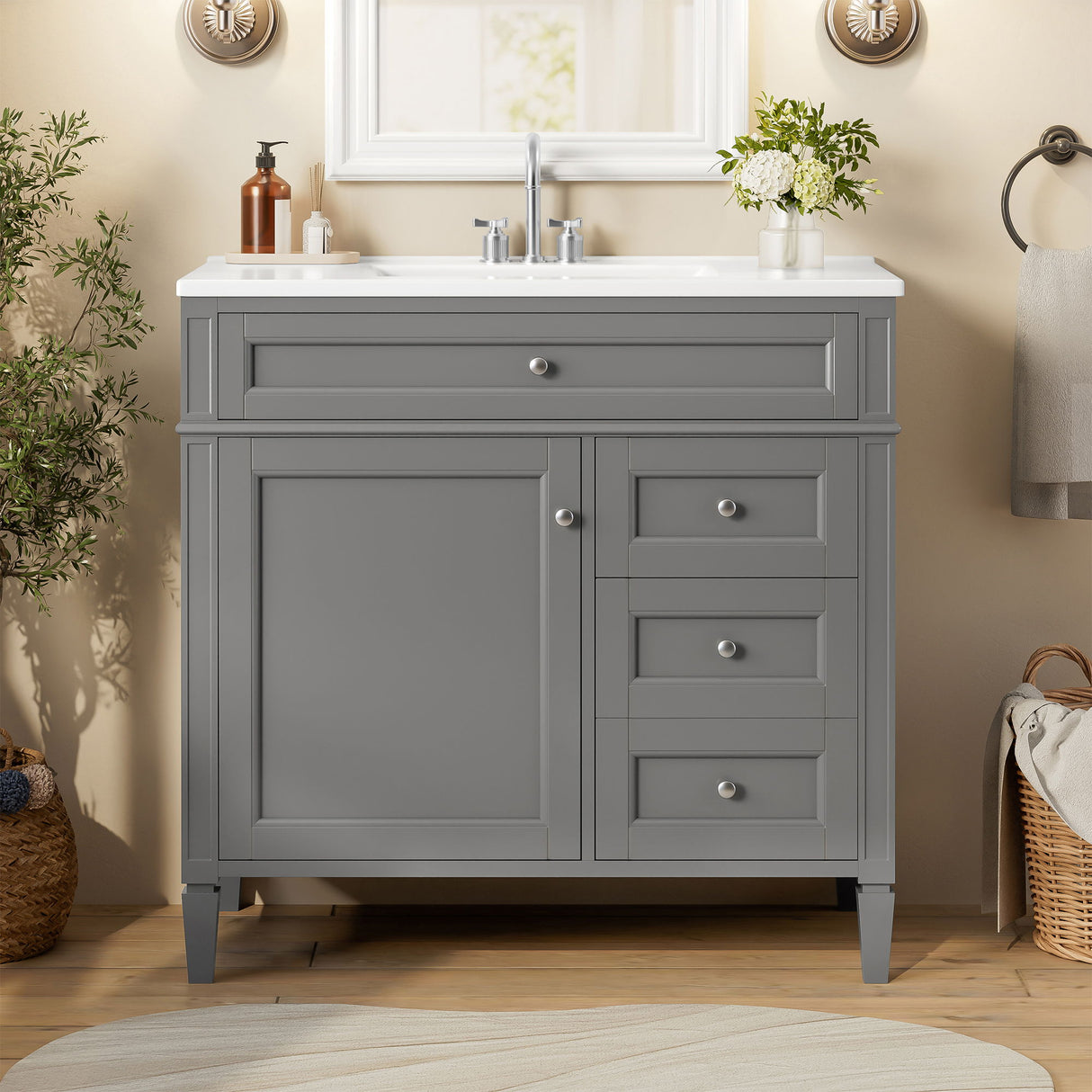 Bathroom Vanity With Top Sink, 2 Drawers, Tip Out Drawer