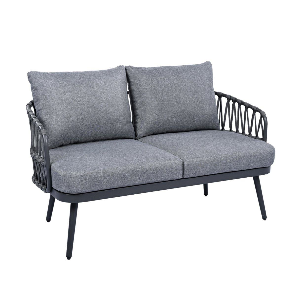 Callira 4-Piece Rope Outdoor Seating Set with Acacia Coffee Table - Outdoor Furniture Sets - Alpine Outlets