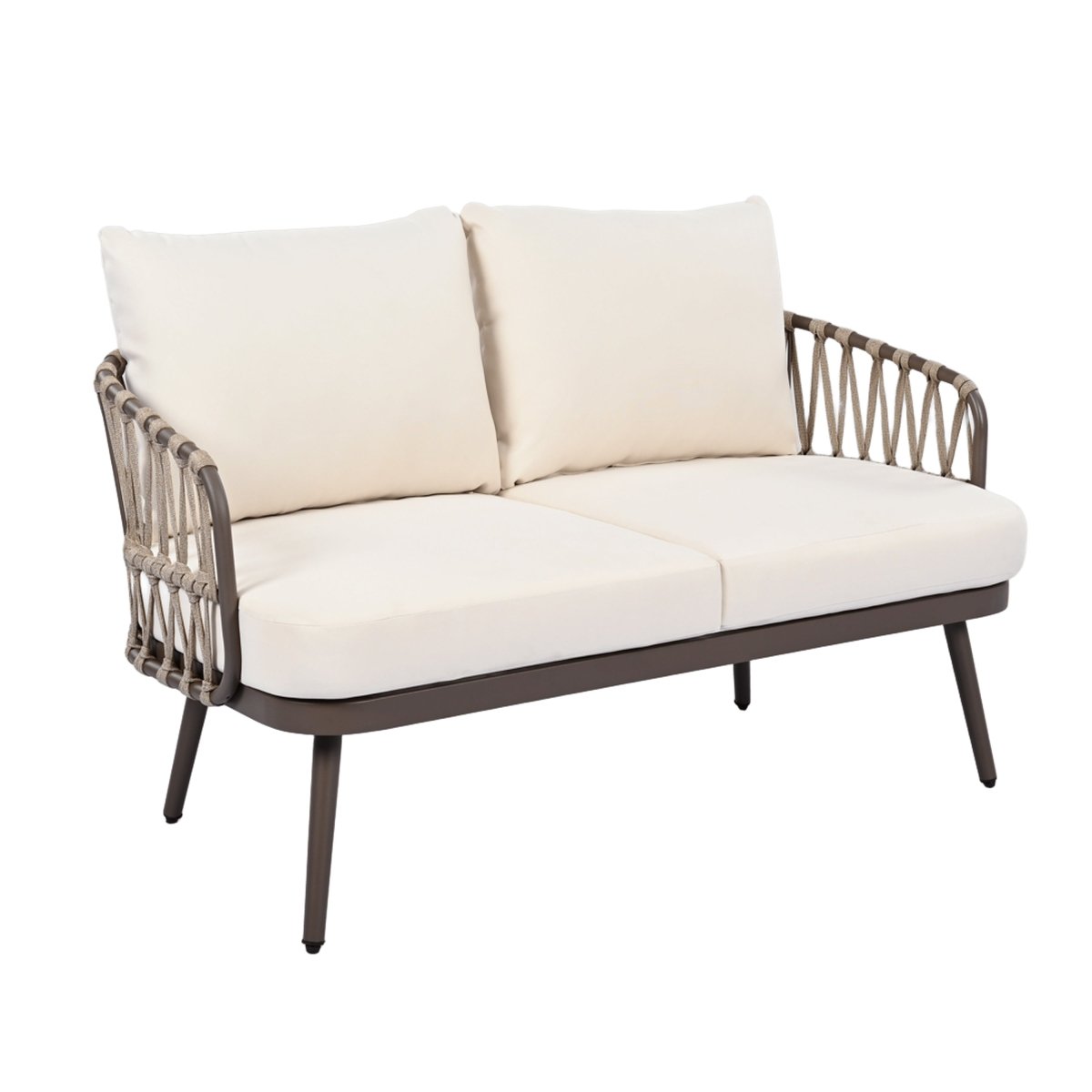 Callira 4-Piece Rope Outdoor Seating Set with Acacia Coffee Table - Outdoor Furniture Sets - Alpine Outlets