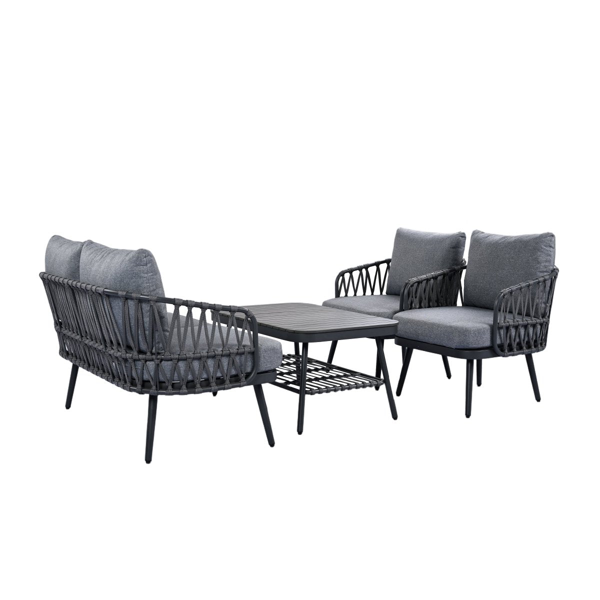 Callira 4-Piece Rope Outdoor Seating Set with Acacia Coffee Table - Outdoor Furniture Sets - Alpine Outlets