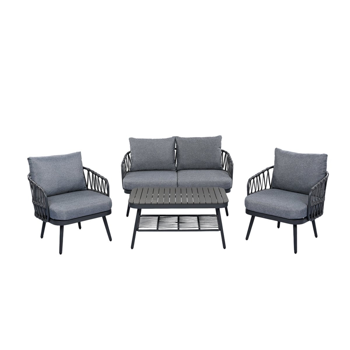 Callira 4-Piece Rope Outdoor Seating Set with Acacia Coffee Table - Outdoor Furniture Sets - Alpine Outlets