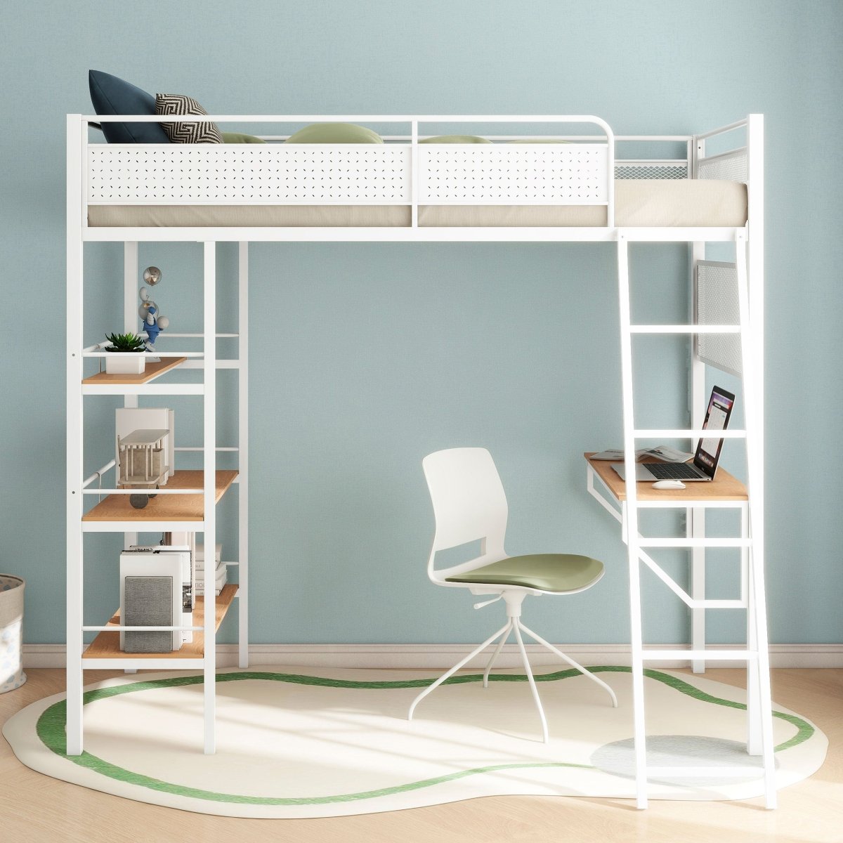 Campus Twin Loft Bed with Desk and 3 Shelves - Matte White - Bunk & Loft Beds available at Alpine Outlets in Denver